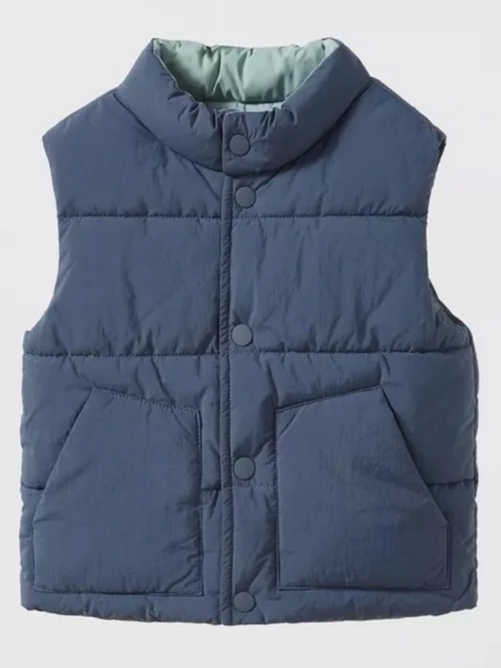 ZARA • TODDLER REVERSIBLE DUSTY BLUE-GRAY  BUTTON-UP PUFFER VEST - 3T